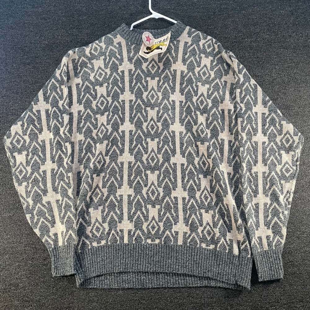 Le Tigre Sweater Mens XXL Tall Grey Geometric Vintage NWT Made in USA Deadstock